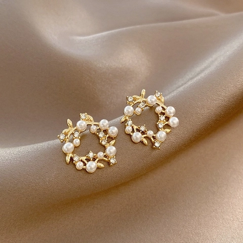 Orecchini A Lobo A Ghirlanda Di Fiori Per Donna In Lega Dorata Perla Artificial Sintetica Strass Gioielli Di Moda Coreana