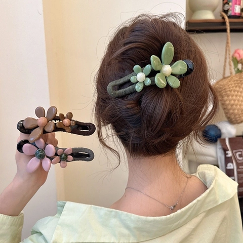 Retro Blumen Haarklammer Ente Schnabel Clip Harz Stoff Umwickelt Koreanischer Stil Elegant Haarschmuck