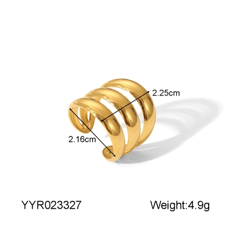 Adjustable Open Rings 304 Stainless Steel Gold Plated Waterproof Minimalist Geometric Flower Leaf Textured Women Jewelry