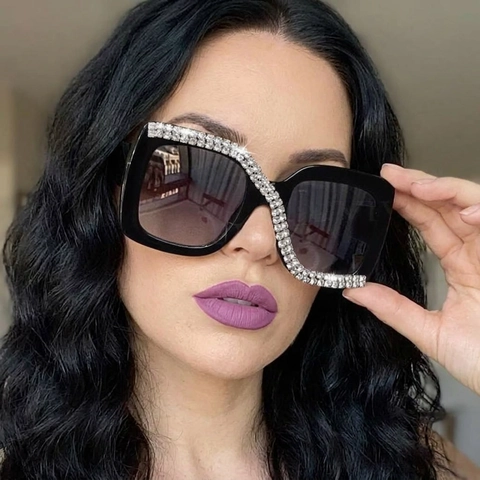 Gafas De Sol Cuadradas Extragrandes Para Mujer Montura De PC Lente De AC Decoración De Diamantes De Imitación En S Moda Gradiente UV400