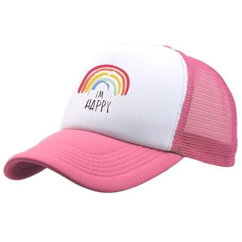 Trucker Hat Mesh Baseball Cap Polyester Printed Rainbow I'M Happy Sunshade Adjustable Casual Outdoor Sport Hat For Women Men