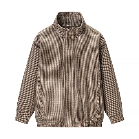 Dames Jas Met Hahnentritt Motief Retro Opstaande Kraag Rits Losse Pasvorm Herfst Winter Tweed