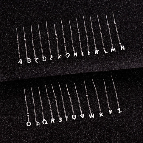 Minimalist S999 Fine Silver Letter Ear Threader Earrings For Women Stylish Alphabet Long Chain Earrings Piercing Jewelry