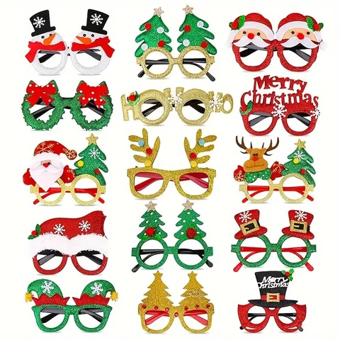 Christmas Party Glasses Frames Glitter Reindeer Antlers Santa Tree 2026 Xmas Decorative Eyewear Holiday Photo Props Novelty