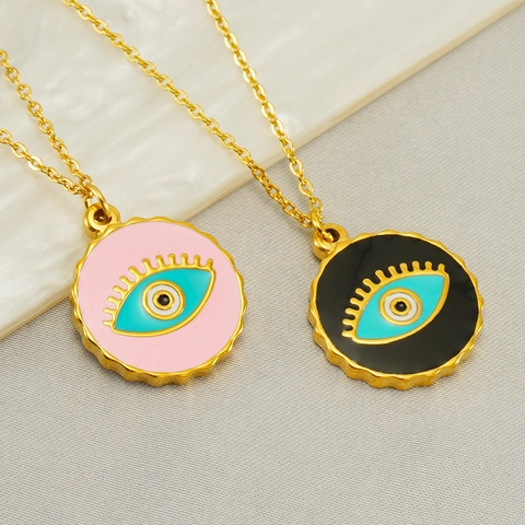 Böser Blick Anhänger Halskette 18K Vergoldeter Edelstahl Emaille Bunter Runder Charme Trendy Modeschmuck Für Damen