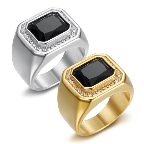 Herren Ring 316 Edelstahl Quadratischer Bunter Zirkon Personalisiert Hip Hop Punk Schwermetall Schmuck Geschenk