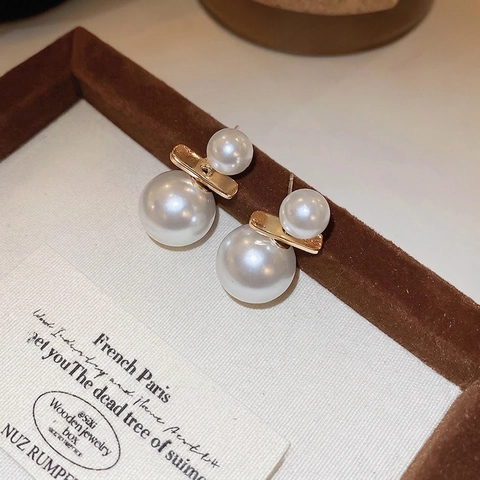 Boucles D'oreilles Puces Double Künstliche Perle Style Français Élégant Pour Femme Avec Alliage Et Tige En Argent Bijoux Rétro
