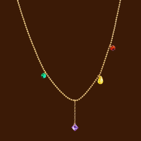 Collar de Borla de Acero de Titanio Circonia de Color Cadena de Bolas Forma de Y Gargantilla Dulce Minimalista Mujer Joyería