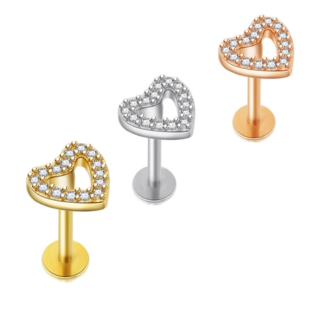 Hart Oorknopjes Roestvrij Stalen Staaf Koper Zirkonia Kraakbeen Tragus Piercing Sieraden Verfijnd Voor Dames