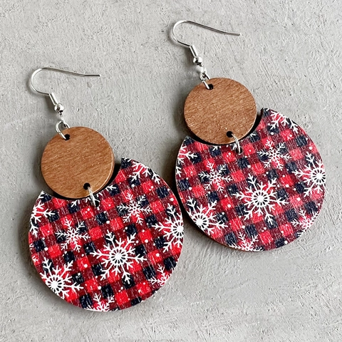 Weihnachten Holz Ohrringe Kariert Schneeflocke Rentier Geometrische Hänger Schmuck Für Frauen Boho Stil