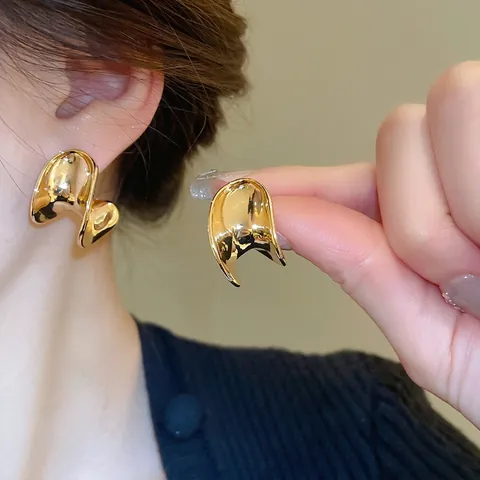 Orecchini A Lobo Intrecciati Irregolari A Forma Di C Con Perno In Argento Sterling 925 Placcato Oro Minimalista Per Donne