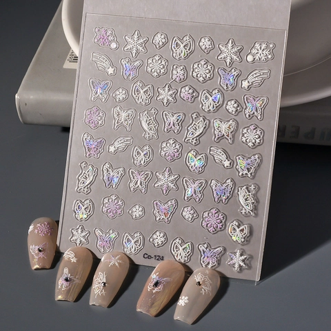 Schmetterling Schneeflocke 5D Geprägte Nagelaufkleber Holografische Laser Selbstklebende Abziehbilder DIY Maniküre Dekoration