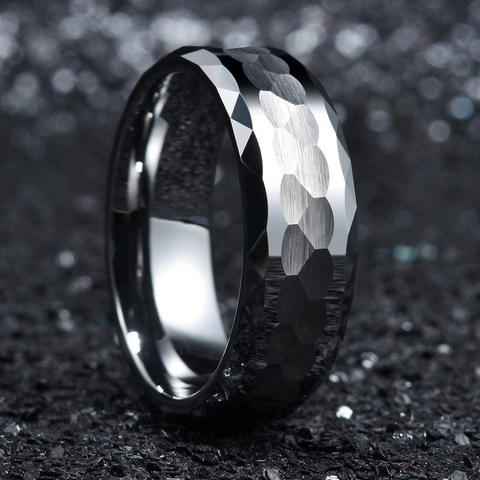Men Stainless Steel Ring Honeycomb Hammered Concave Texture Silver Color Fashion Punk Jewelry Accessories Finger Band For Male