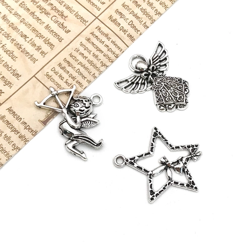 Antique Silver Angel Charms Zinc Alloy Fairy Cupid Wings Pendants For DIY Jewelry Making Vintage Crafts