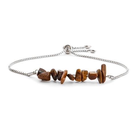 Natural Crushed Stone Bracelet Stainless Steel Adjustable Bolo Slider Clasp Minimalist Jewelry Gift For Women