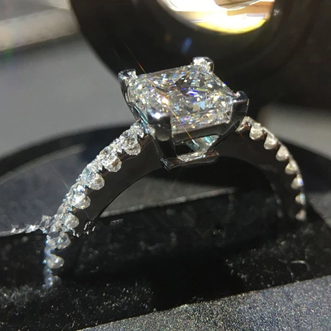 Princess Cut Zircon Square Ring Copper Micro Pave Claw Setting Elegant Engagement Jewelry For Women Minimalist Gift