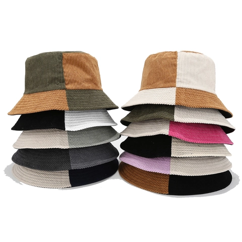Cappello da Pescatore in Velluto a Coste Vintage per Uomo Donna Reversibile Blocco di Colore Protezione Solare Moda Outdoor Accessorio da Viaggio