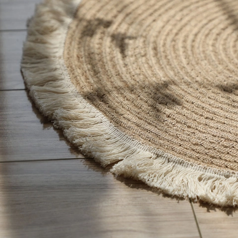 Nordic Round Woven Rug Cotton Linen Jute Hand-Made Floor Mat With Tassels Bohemian Style Decorative Home Area Carpet