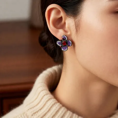 Orecchini Vintage A Fiore E Farfalla In Rame Con Zircone E Perni In Argento Gioielli Retrò Di Lusso Per Donna