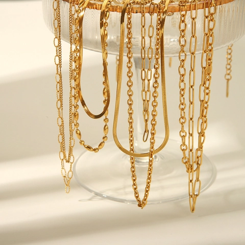 Multi Layer Stainless Steel Necklace Waterproof Gold Plated Minimalist Stackable Snake Paperclip Chain Fashion Jewelry