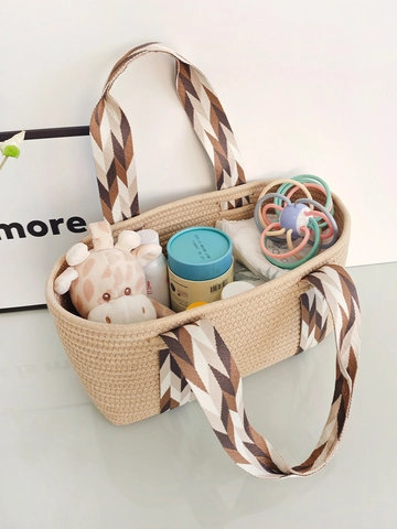 Große Damen Handtasche Aus Baumwollseil Gewebte Tragetasche Für Urlaub Strand Picknick Mit Geometrischem Muster Griff Boho Stil