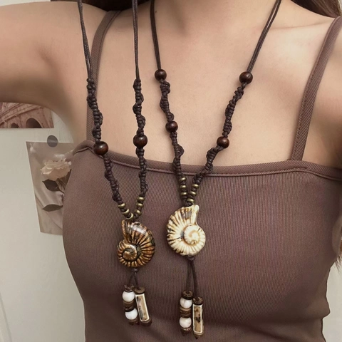 Retro Lange Anhänger Halskette Keramik Holz Harz Perle Ethnischen Boho Stil Frauen Pullover Kette Halsschmuck