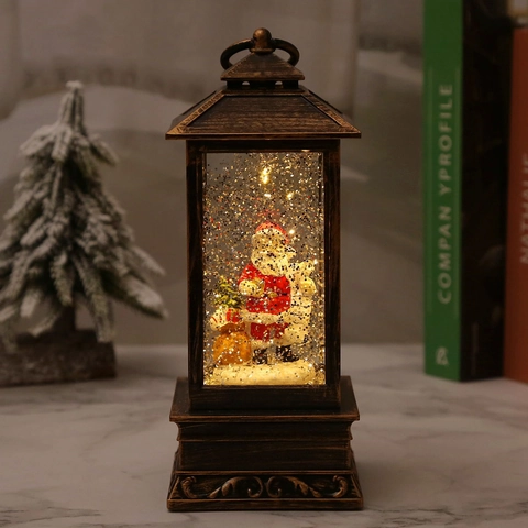 Weihnachten Schneekugel Laterne Musik Licht Retro Vintage Bronze Wassergefüllt Glitzernd Festliche Tischdekoration