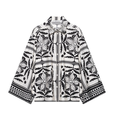 Completi Camicia Stampa Floreale Geometrica E Pantaloni Gamba Larga Poliestere Manica Lunga Campana Casual Vacanze