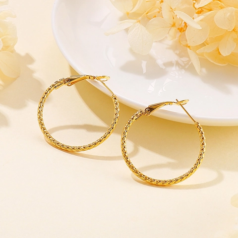 Pendientes De Aro Redondos De Moda Para Mujeres Acero Inoxidable Textura Martillada Estilo Minimalista Geométrico Joyería