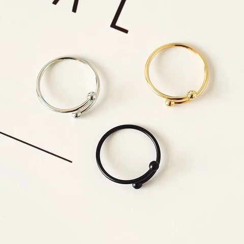 Minimalist Adjustable Ring Stainless Steel Double Bead Geometric Open Finger Jewelry For Women