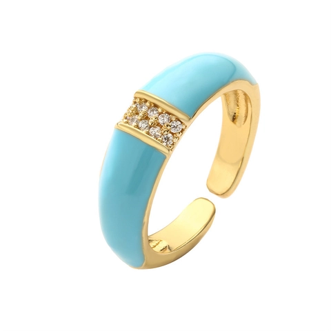 Bunter Emaille Offener Ring Vergoldet Kupfer Herz Zirkonia Verstellbar Mode Schmuck Geschenk Damen