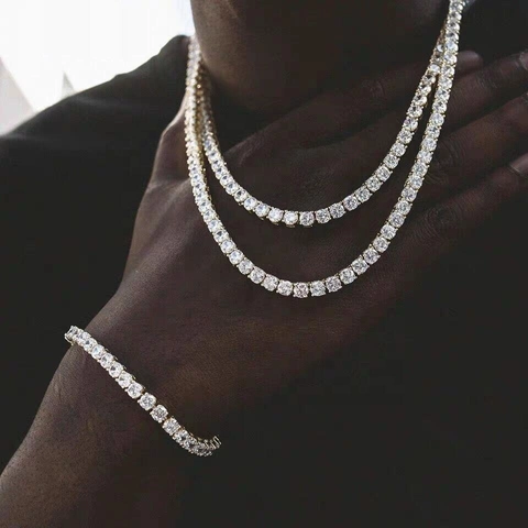 Hip Hop Tennis Chain Necklace Copper With Sparkling Round Zircon Single Row Jewelry Punk Style For Men Women