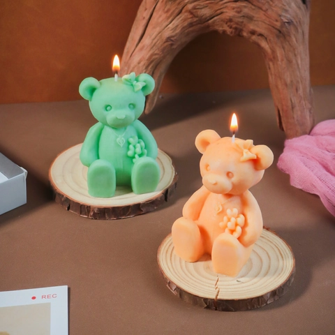 Sitting Teddy Bear Silicone Mold DIY Aromatherapy Candle Plaster Soap Craft Bow Heart Flexible Decorative
