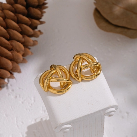 Twisted Knot Stud Earrings 304 Stainless Steel 18K Gold Plated Waterproof Hypoallergenic Geometric Jewelry For Women