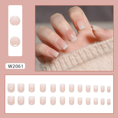 Glossy Nude Pink Ombre Press On Nails Square Shape ABS Plastic With Glue DIY Manicure For Women Elegant French Style Salon
