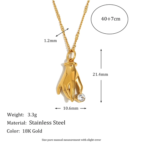 Collier Pendentif Main De Noble Dame Plaqué Or 18K Acier Inoxydable Zircon Rond Bijoux De Mode Créatifs Cadeau Pour Femme