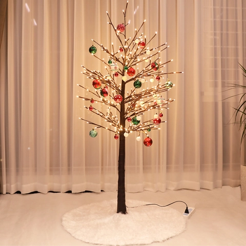 Árbol De Navidad LED Luz Cálida Rama Artificial Adornos Decoración Interior Hogar Festiva Invierno