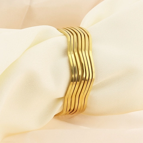 Elegant Wave Stacking Bangles Stainless Steel Gold Plated Multi Layer Minimalist Irregular Bracelets For Women