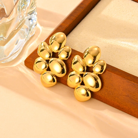 Flower Stud Earrings Titanium Steel 18K Gold Plated Irregular Petal Pebble Mirror Polish Fashion Jewelry Women