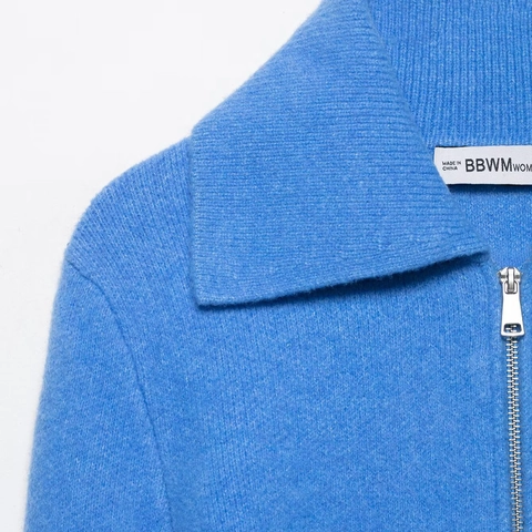 Women Knitted Zip Up Sweater Lapel Collar Long Sleeve Solid Color Soft Casual Autumn Winter Top