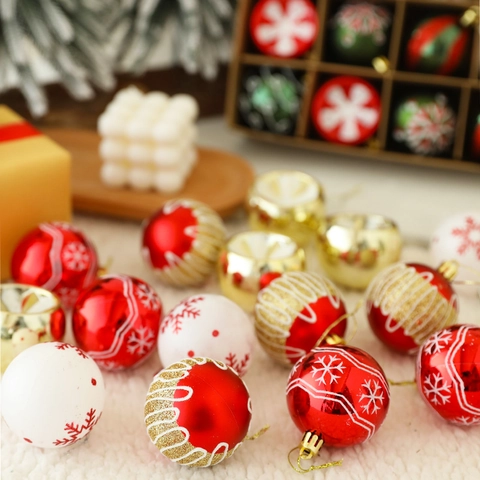 Palline Di Natale Plastica Galvanizzata Glitter Motivi Dipinti Fiocco Di Neve Rigato Infrangibile Decorazioni Sospese Albero Casa Festiva