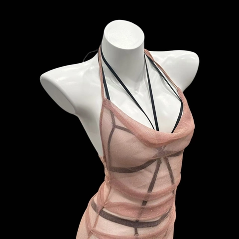 Neckholder Minikleid Aus Transparentem Netz Glitzer Rückenfrei Bodycon Nachtwäsche Damen Sexy Lingerie