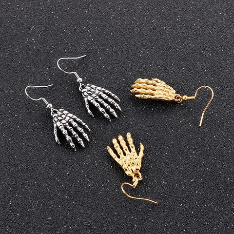 Stainless Steel Skeleton Hand Pendant Necklace And Earrings Gothic Punk Hip Hop Ghost Claw Jewelry For Men Women