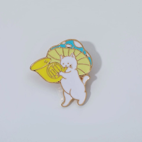 Mignonne Broche En Émail Chat Champignon Dessin Animé Broche En Alliage Musique Animale Pour Décoration Sac Vêtements Bijoux