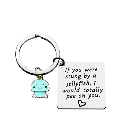 Jellyfish Keychain Stainless Steel Humorous Quote Tag Pendant Friendship Gift Accessories For Friends