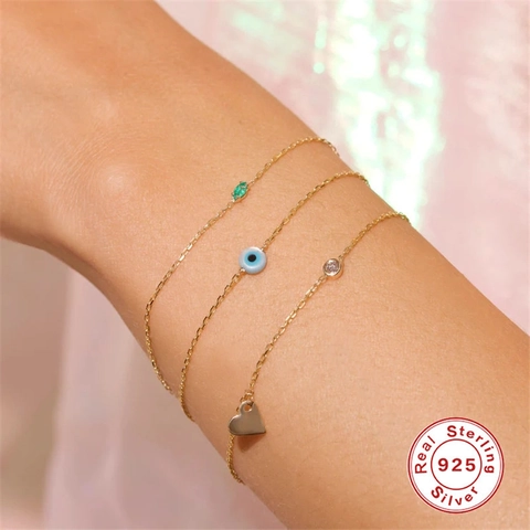 Bracciale Occhio Turco in Argento Sterling 925 per Donna Placcato Oro Smalto Zirconia Bracciale a Catena Geometrica Regalo