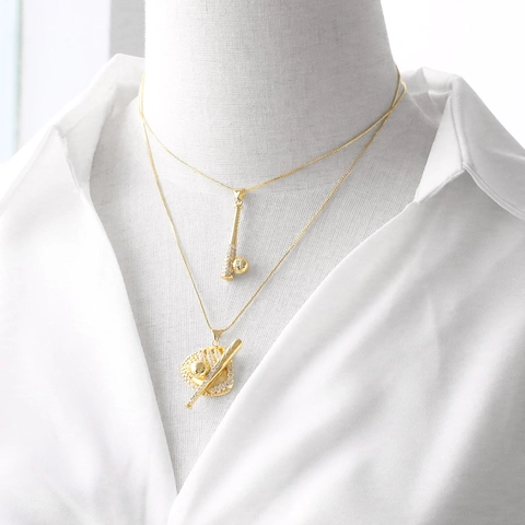 Collier Pendentif Cuivre Plaqué Or 18K Avec Zircon Thème Sport Baseball Football Basketball Bijoux Hip Hop Unisexe