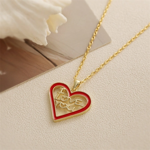 Rode Emaille Koperen Hanger Ketting Hart Appel Lippen Kerst Koi Ontwerp Verguld Strass Sieraden Voor Vrouwen