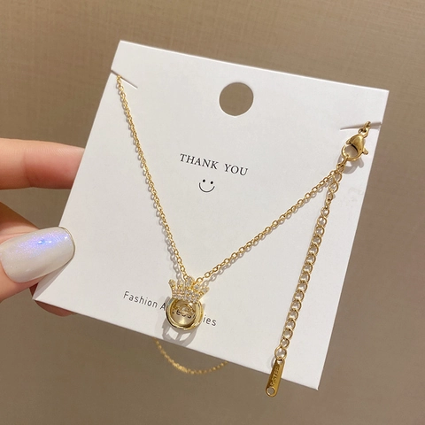 Krone Anhänger Halskette Titanstahl Vergoldet Tanzender Zirkon Schlüsselbeinkette Modeschmuck Für Frauen
