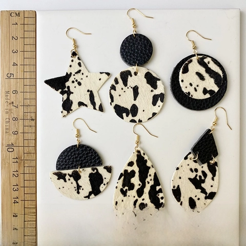 Orecchini Pendenti In Pelle Con Stampa Mucca Leopardo Zebra Per Donna Forme Geometriche Accessori Moda